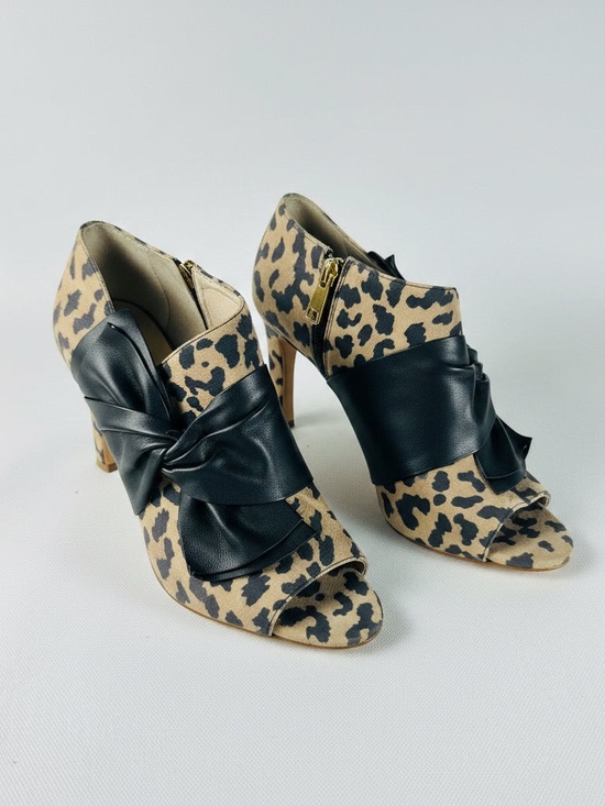 Louise et Cie Shoes - Leopard Print Peep-Toe Heels with Black Bow Accent